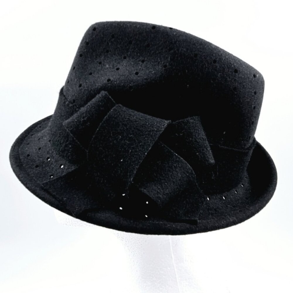Midnight Velvet Women's OS  Black Fedora Perforated Dressy Streetwear Party Hat